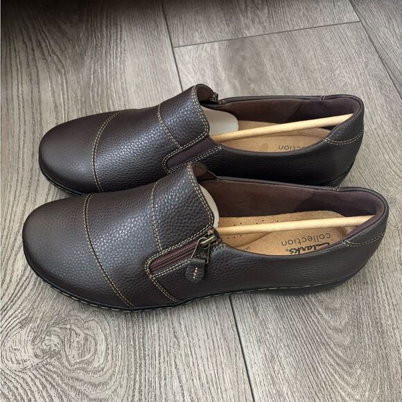 Clarks Brown Leather Loafers Slip-On Comfort - Picture 1 of 7